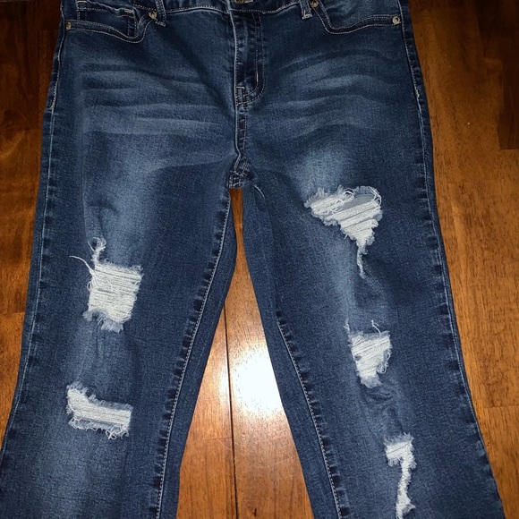 Elite Jeans 13/14 distressed Mid Rise Ankle dark wash frayed hem - Picture 6 of 8